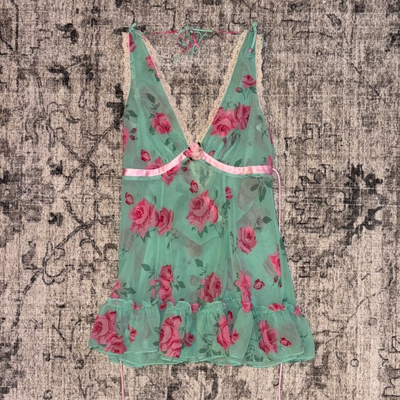 Betsey Johnson Other - Betsey Johnson Floral Green and Pink Women's Babydoll Y2K top